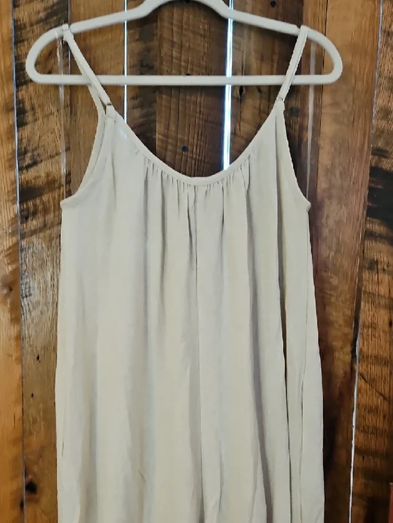 386 Cream Lightweight Spaghetti Strap Jumpsuit with Drawstring Hems - Picture 8 of 9